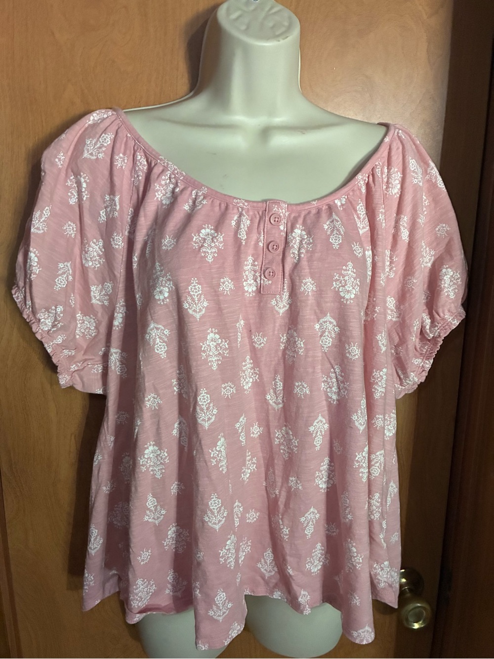 Women's Pink Floral Scoop Neck Top Cottagecore XXL